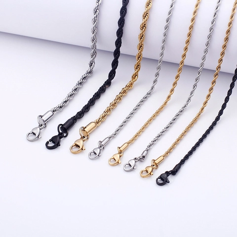 Rope Chain Necklace 316L Stainless Steel 18K Gold Plated Twisted Link Hip Hop Style Men Women Unisex
