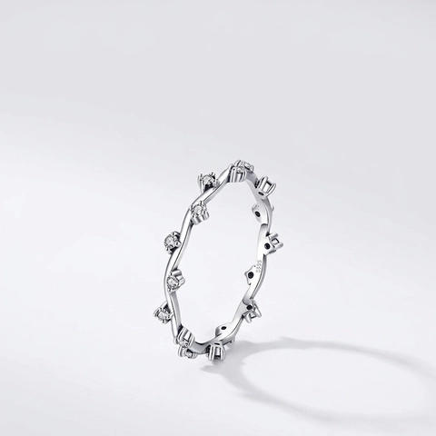 925 Sterling Silber Wellenring Zierlicher Unregelmäßiger Rebe Minimalistischer Mikro-Pave Zirkon Eleganter Fingerschmuck Damen