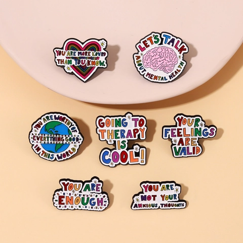 Spille In Smalto Salute Mentale Lega Forme Di Cuore E Cervello Per Zaini Giacche Colorato