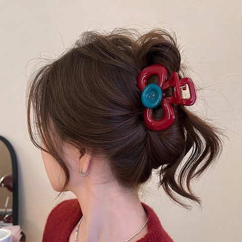 Pinza Per Capelli Donna Plastica Resina Con Botone Decorativo Triangolo Clip Squalo Accessori Acconciatura