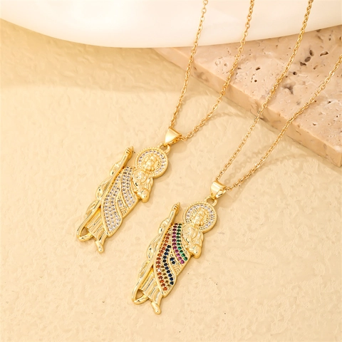 Saint Jude Pendant Necklace Gold Plated Stainless Steel Copper Zirconia Religious Hip Hop Bling Jewelry For Women