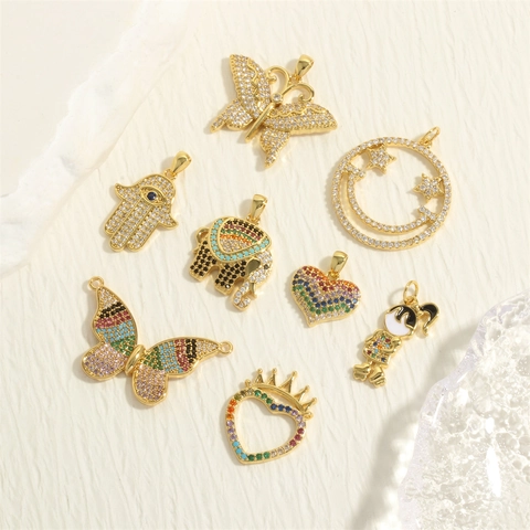 Dijes De Cobre Bañados En Oro Pendants DIY Hacer Joyas Micro Circonita Cara Sonriente Mariposa Corazón Elefante