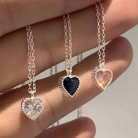 925 Sterlingsilber Herz Anhänger Halskette Zirkonia Eingelegt Mode Luxus Schlüsselbein Kette Schmuck Für Damen Elegant Dating Geschenk