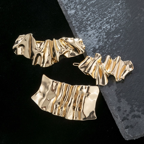 Pinza De Pelo Metálica Arrugada Irregular Aleación Zinc Geométrica Minimalista Textura Metal Líquido Clip De Resorte Para Mujeres