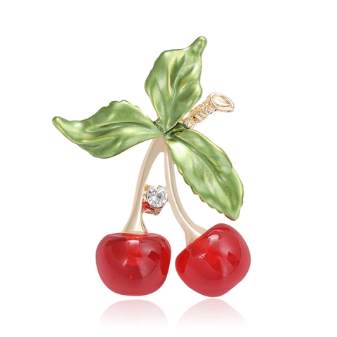 Broche de Fruta de Cereza de Esmalte Aleación Diamante de Imitación para Mujer Moda Decoración Diaria Ropa Dulce Joyería Regalo