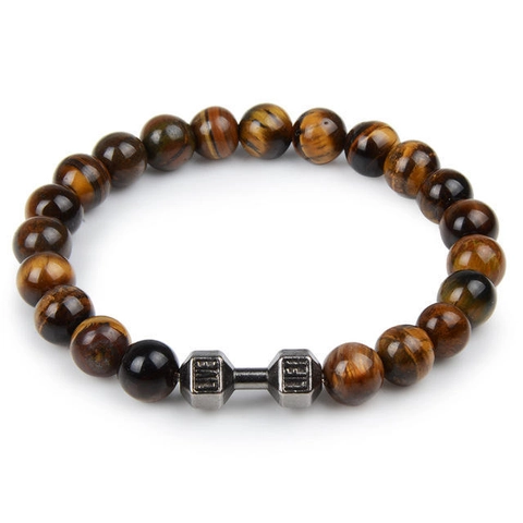 Dumbbell Beaded Bracelet Lava Stone Tiger Eye Turquoise Alloy Live Lift Engraved Fitness Jewelry For Men Women