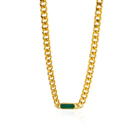 Cubaanse Schakelketting En Armband 18K Verguld Roestvrij Staal Rechthoekige Malachiet Schelp Inlay Trendy