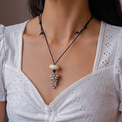 Retro Druiventros Hanger Ketting Hars Ring Legering Zilveren Kralen Verstelbare Wastouw Boho Sieraden Voor Dames