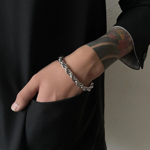 Pulsera de Cadena de Cuerda de Acero de Titanio Tejida a Mano Vintage Para Hombres Mujeres Unisex Hip Hop Minimalista Trenzado Joyería Regalo