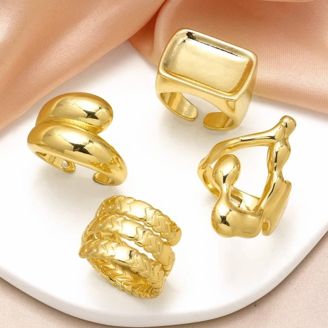 Minimalist Copper 18K Gold Plated Open Ring For Women Geometric Irregular Smooth Thick Finger Ring Fashion Jewelry For Daily Wear