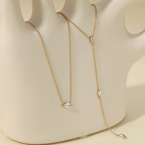 Minimalist Y Shape Necklace 304 Stainless Steel Marquise Cubic Zirconia Elegant Lariat Jewelry For Women