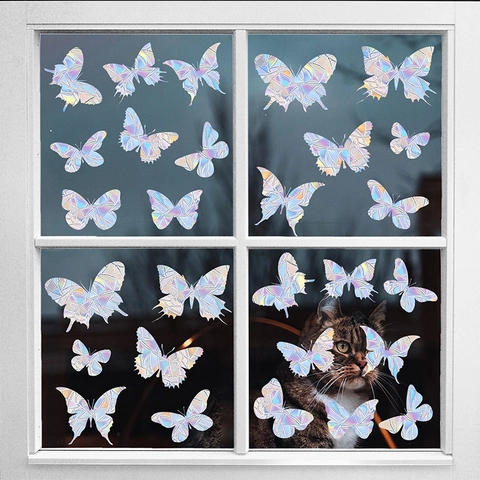 Rainbow Prism Window Stickers Holographic Static Cling Butterfly Bird Decals Non Adhesive Anti Collision Glass Decor