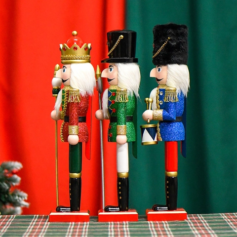 Wooden Nutcracker Soldier King Drummer Puppet Glitter Christmas Festive Home Decor Handcrafted Traditional Gift