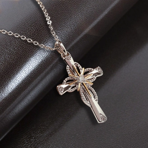 Collana Con Pendente A Croce A Doppio Strato Lega Strass Stella Ottagonale Bicolore Hip Hop Streetwear Gioielli Vintage