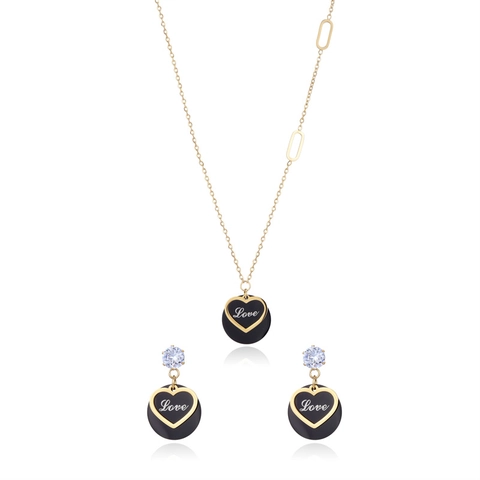 Heart Necklace And Earrings Stainless Steel Cubic Zirconia Love Engraved Clavicle Chain Elegant French Style For Women