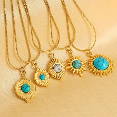 Vintage Turquoise Ketting Voor Dames Achtpuntige Ster Roestvrijstalen Nis Sleutelbeenketting Mode