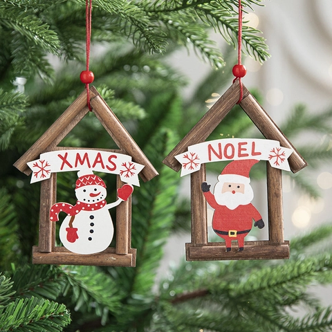 Ornamenti Appesi A Casa Di Legno Di Natale Babbo Natale Pupazzo Di Neve Decorazioni Rustiche Per Alberi
