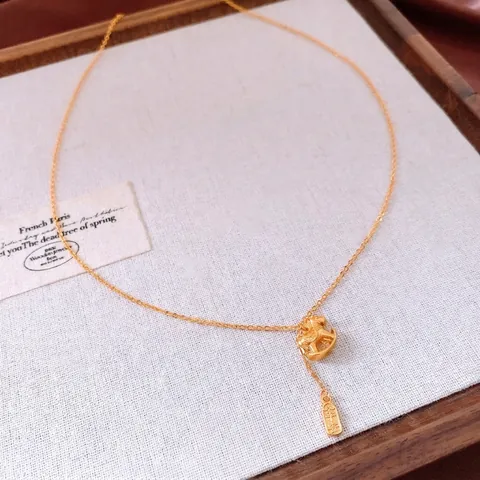 Collana In Rame Placcato Oro Eleganti Ciondoli Cavallo Orso Moneta Zirconia Catena Regolabile Gioielli Donna