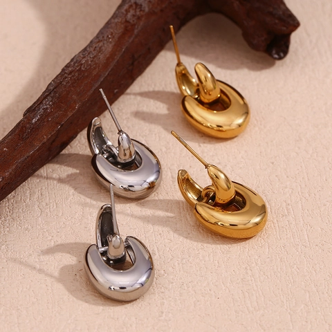 Orecchini A Cerchio Geometrici Intrecciati A Forma Di U In Acciaio Inossidabile Placcato Oro 18K Gioielli Per Donna