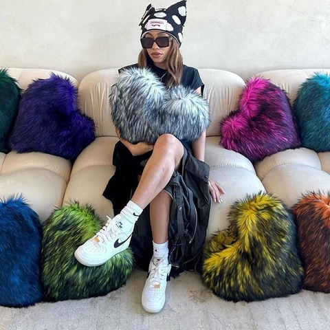 Bolso Bandolera Corazón De Piel Sintética Gran Capacidad Invierno Peluche Bolso Rétro Streetwear Mujeres