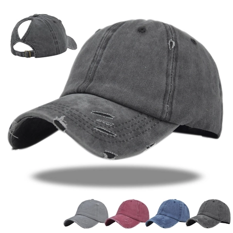 Berretto da Baseball da Donna in Cotone Lavato Con Coda di Cavallo Cappello a Cuffia Disordinato Regolabile Vintage per Protezione Solare
