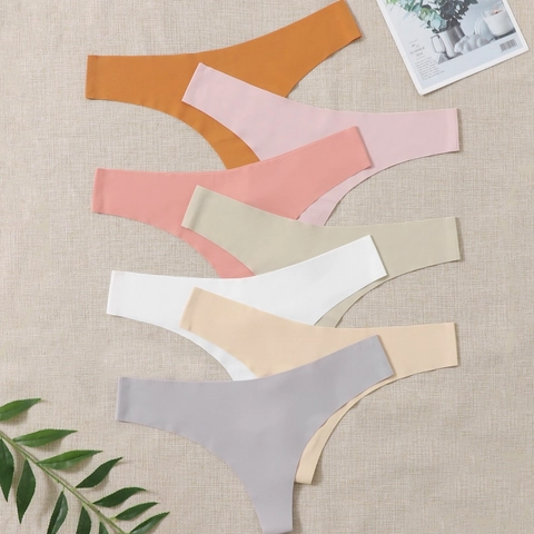 Women Seamless Thong Panties Low Waist Spandex Sport Underwear With Breathable Cotton Crotch Solid Color Minimalist