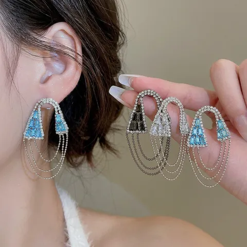 Orecchini Pendenti Nappa Geometrici Lusso Zircone Rame Gioielli Con Perno In Argento Sterling 925 Per Donna