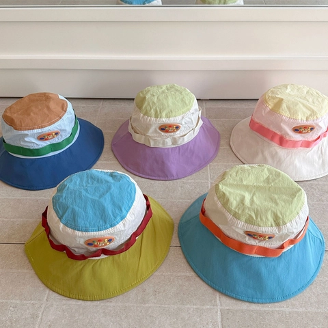 Cappello Da Pescatore Bambini Poliestere Blocchi Di Colore Asciugatura Rapida Traspirante Protezione Solare Tesa Larga Ragazzi Ragazze