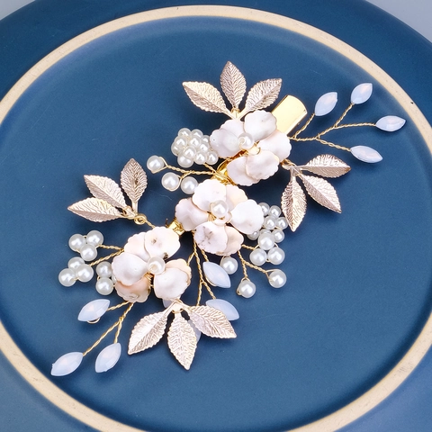 Pinza Para El Pelo De Flor Hecha A Mano Aleación Imitación Perla Artificial Diamantes De Imitación Boda Novia Tocado Accesorio Fiesta Mujeres