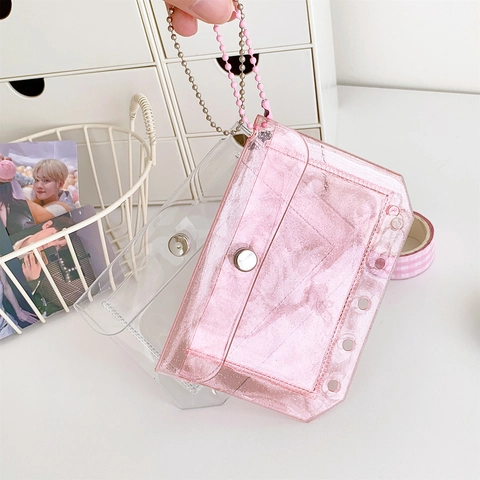 Porta Carte D'identità Minimalista in PVC Trasparente Con Catenella in Metallo Custodia Per Foto Glitterata Per Studenti Donne Scuola Ufficio