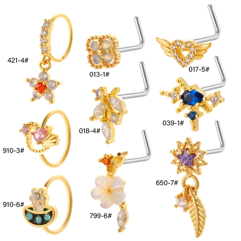Neuspiercing L-Vorm Titaniumstaal Zirkonia Hart Ster Bloem Blad Lichaamssieraden Piercing Voor Dames Elegant Mode