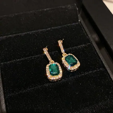 Σκουλαρίκια Με Πράσινη Πέτρα Emerald Cut Vintage Γεωμετρικά Τετράγωνα Κράμα Με 925 Sterling Silver Στέλεχος