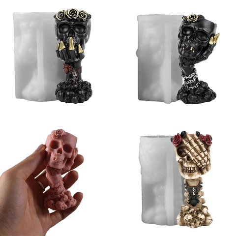 Skull Rose Silicone Mold 3D Hear See Speak No Evil Gothic Halloween DIY Aromatherapy Candle Resin Crafting Tool