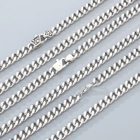 Men Stainless Steel Cuban Link Necklace Fashionable Minimalist Solid Metal Curb Chain Jewelry Accessory