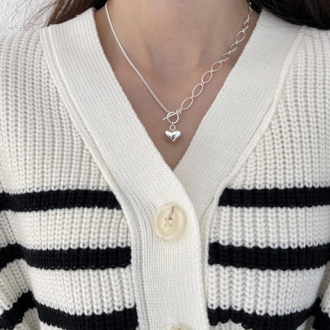 Collana In Argent Sterling 925 Con Ciondolo A Cuore Catena Asimmetrica Chiusura A Barra Gioielli Di Moda Minimalisti Da Donna