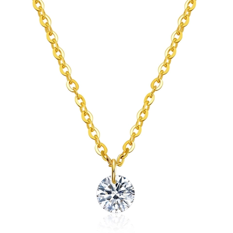 Collar Con Colgante Solitario Acero Inoxidable 304 Circón Redondo Cadena Clavícula Joyería Elegante Minimalista Mujeres
