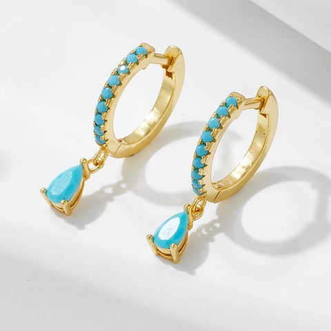 Luxus 925 Sterlingsilber Türkis Wassertropfen Ohrringe Für Damen Boho Gold Silber Geometrische Hängeohrringe Schmuck Geschenk