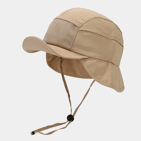Women Outdoor Quick Dry Bucket Hat With Neck Flap Sun Protection Wide Brim Fishing Hat With Adjustable Windproof String