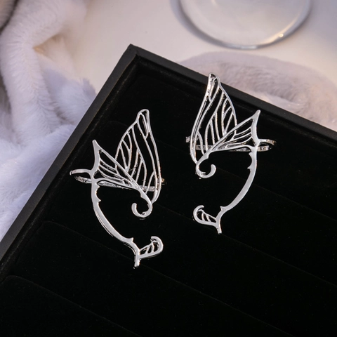 Butterfly Wing Elf Ear Cuff Zinc Alloy With 925 Sterling Silver Earring Post Hollow Out Gothic Fantasy Earring For Women