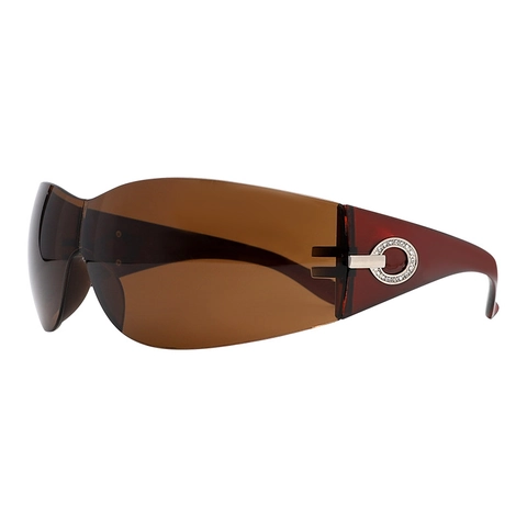 Y2K Wraparound Zonnebril Randloos Uit Één Stuk Shield Sport Fietsbril PC Lens Strass Decor UV400 Unisex Trendy
