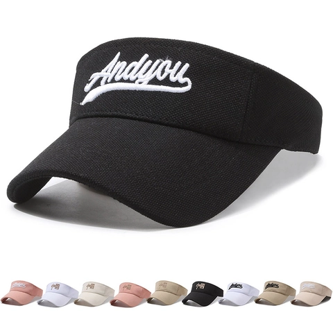 Sun Visor Hat Empty Top Cap Polyester Cotton Embroidery Adjustable Curved Brim Outdoor Sports Running For Men Women