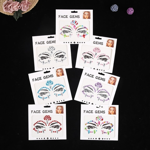 Glänzende Gesichtsedelsteine Acryl Strass Tattoo Aufkleber Selbstklebend Festival Party Body Art Make-up Für Frauen