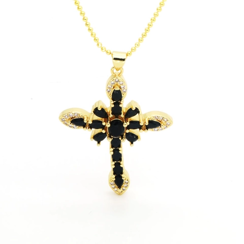 Collana Con Pendente a Croce in Rame Vintage Occidentale Strass Multicolore Galvanica Catena a Sfere Gioielli per Donna