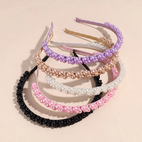 Beaded Headband Elegant Faux Artificial Pearl Cluster Hair Band Fabric Wrapped Sweet Hair Hoop For Women Wedding Party Accessory