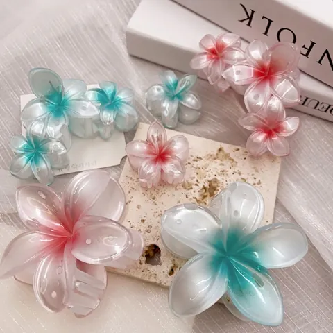 Molletta Per Capelli Fiore Resina Traslucida Sfumata Plumeria Fermaglio Per Donne Vacanza Al Mare Stile Coreano Accessori