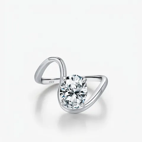 Oval Cubic Zirconia Ring 925 Sterling Silver Asymmetric Irregular Design Dainty Minimalist Jewelry For Women