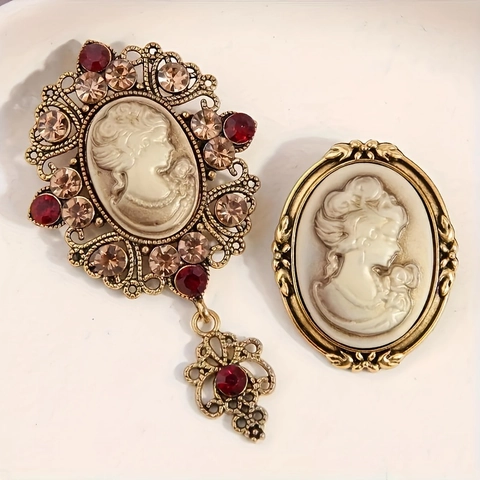 Broche De Cameo Barroco Vintage Aleación Resina Diamante De Imitación Estilo Oro Antiguo Para Mujer