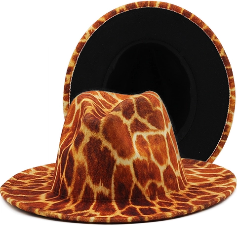 Cappello Fedora Vintage Unisex Stampa Giraffa Motivo Animale Tesa Larga Jazz Scena Feltro Misto Cotone