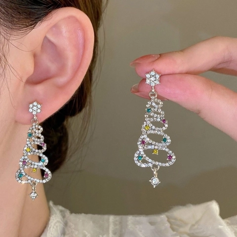 Orecchini Pendenti Albero Di Natale Con Strass Colorati E Perno In Argento Sterling 925 Gioielli Per Feste