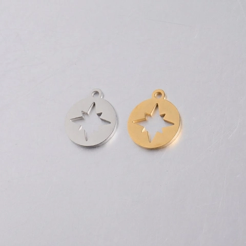 Compass Star Pendant 304 Stainless Steel 18K Gold Plated Hollow Round North Star Charm For DIY Jewelry Making